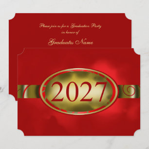 Red and Gold Floral Button 2027 Graduation Party Invitation