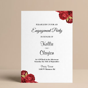 Red And Gold Floral Engagement Party Invitation