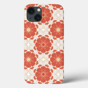 Red And Gold Floral Lace Pattern iPhone 13 Case