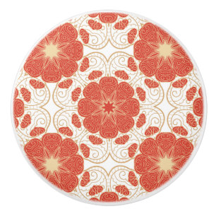 Red And Gold Floral Lace Pattern Ceramic Knob
