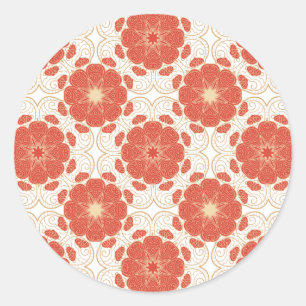 Red And Gold Floral Lace Pattern Classic Round Sticker