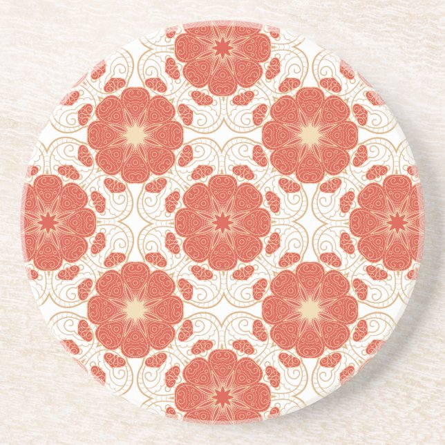 Red And Gold Floral Lace Pattern Coaster (Front)