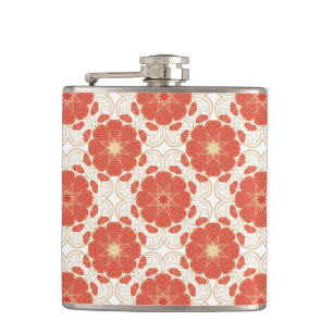 Red And Gold Floral Lace Pattern Hip Flask