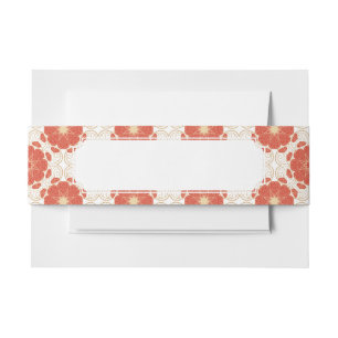 Red And Gold Floral Lace Pattern Invitation Belly Band