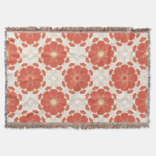 Red And Gold Floral Lace Pattern Throw Blanket