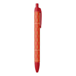Red And Gold Floral Pattern Black Ink Pen