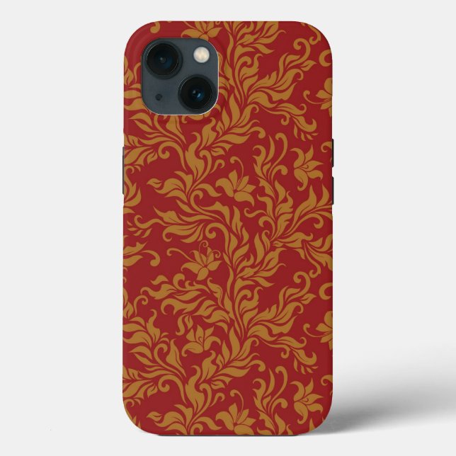 Red and Gold Floral Pattern Case-Mate iPhone Case (Back)