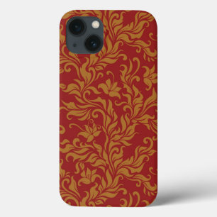 Red and Gold Floral Pattern iPhone 13 Case