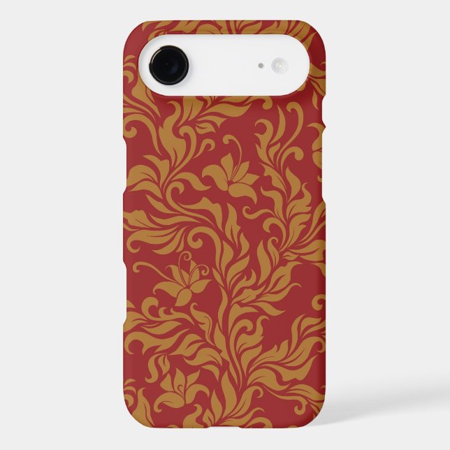Red and Gold Floral Pattern Case-Mate iPhone Case (Back)