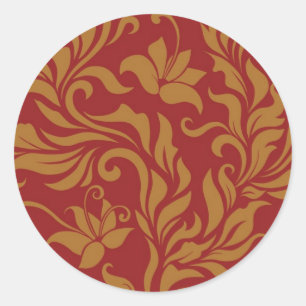 Red and Gold Floral Pattern Classic Round Sticker