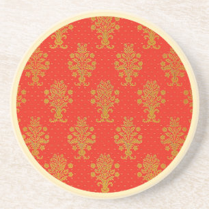 Red And Gold Floral Pattern Coaster