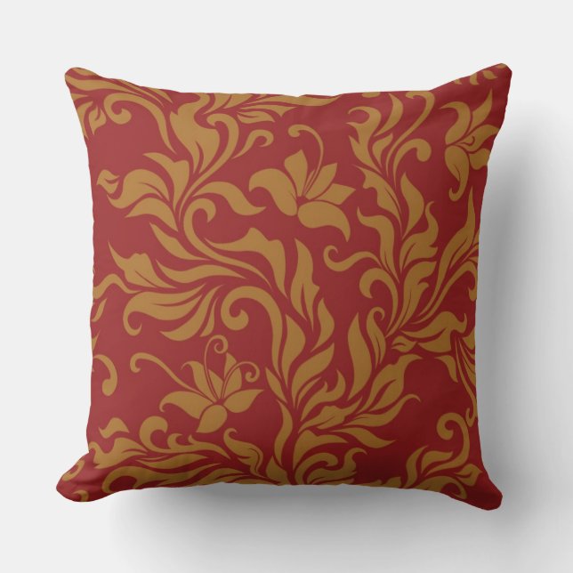 Red and Gold Floral Pattern Cushion (Front)
