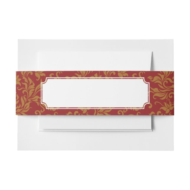 Red and Gold Floral Pattern Invitation Belly Band (Front Example)