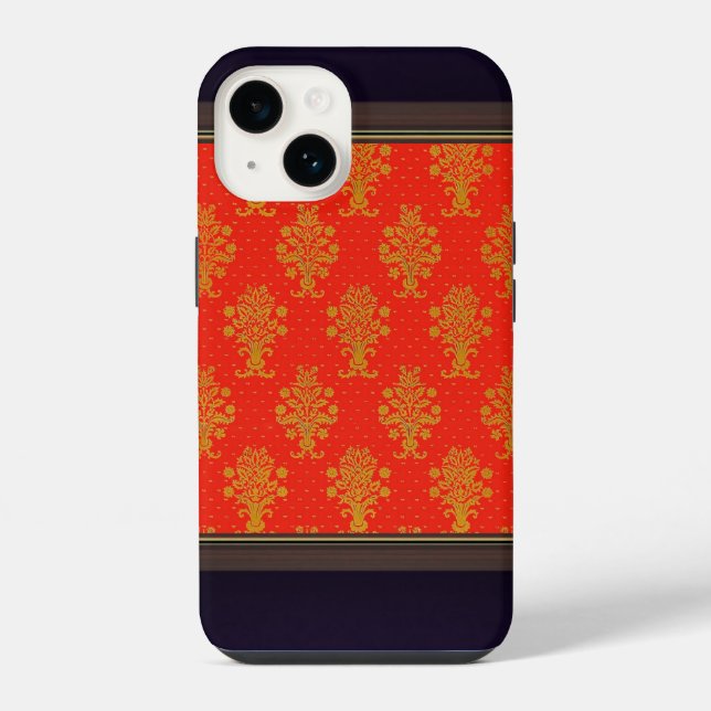Red And Gold Floral Pattern iPhone Case (Back)