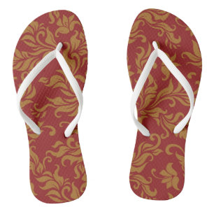 Red and Gold Floral Pattern Jandals