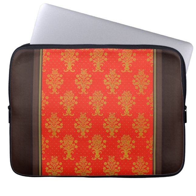 Red And Gold Floral Pattern Laptop Sleeve (Front)
