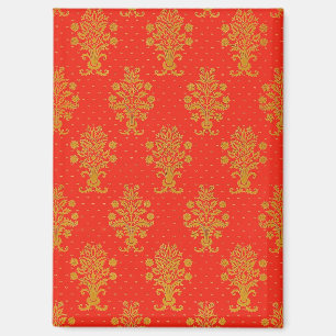 Red And Gold Floral Pattern  Magnet