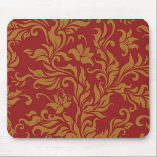 Red and Gold Floral Pattern Mouse Pad