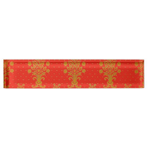 Red And Gold Floral Pattern Nameplate
