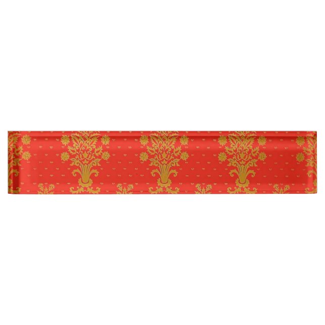 Red And Gold Floral Pattern  Nameplate (Front)