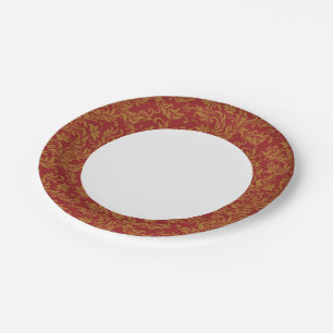 Red and Gold Floral Pattern Paper Plate