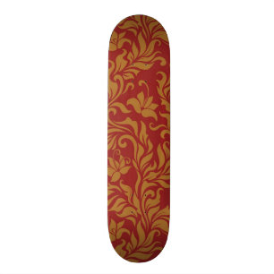 Red and Gold Floral Pattern Skateboard