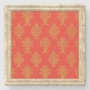 Red And Gold Floral Pattern Stone Coaster