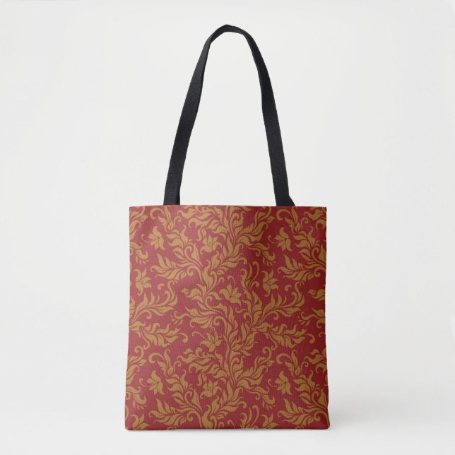 Red and Gold Floral Pattern Tote Bag (Front)