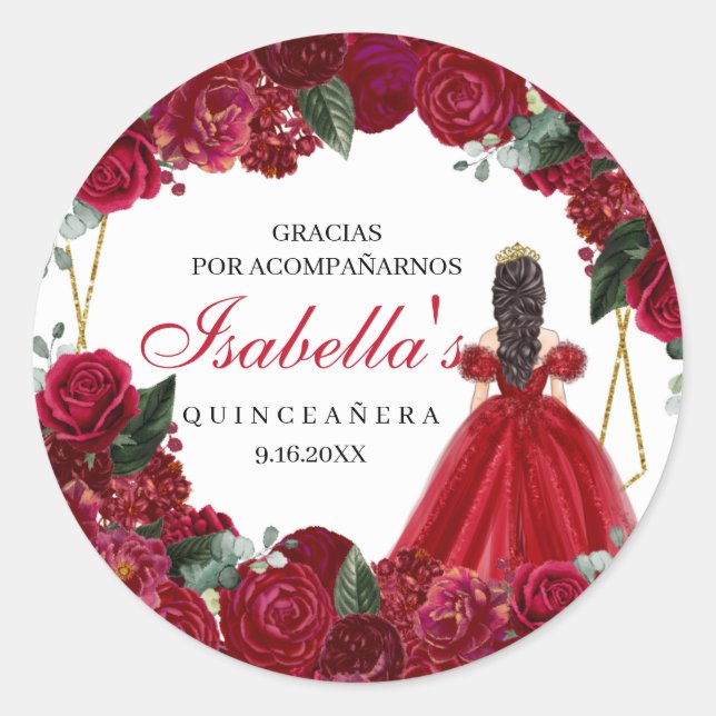  Red and Gold Floral Quinceanera Classic Round Sti Classic Round Sticker (Front)