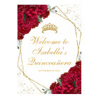 Red and Gold Floral Quinceanera Welcome Poster