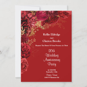Red And Gold Floral Wedding Anniversary Party Invitation