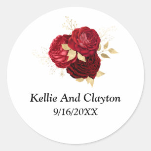 Red And Gold Floral Wedding Classic Round Sticker