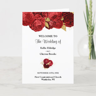 Red And Gold Floral Wedding Folded Program Programme