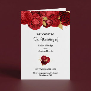 Red And Gold Floral Wedding Folded Program Programme