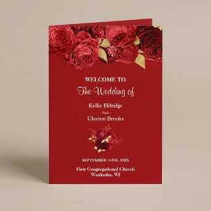 Red And Gold Floral Wedding Folded Program Programme