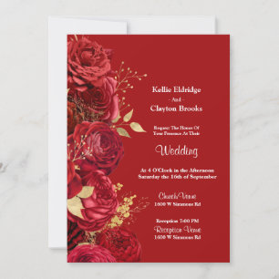 Red And Gold Floral Wedding Invitation