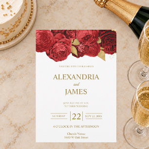 Red And Gold Floral Wedding Invitation