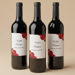 Red And Gold Floral Wedding Wine Label