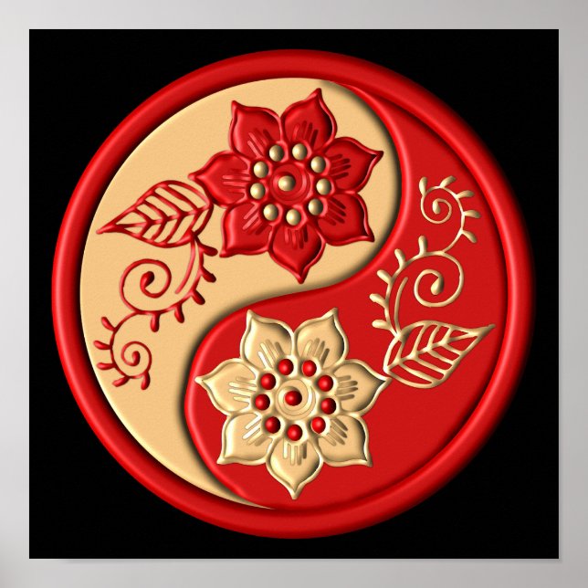 Red and Gold Floral Yin Yang Poster (Front)