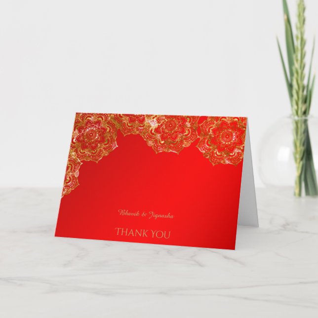 Red and Gold Flower Indian Thank You card (Front)