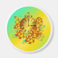 Red and Gold Flowers and Antique Clock