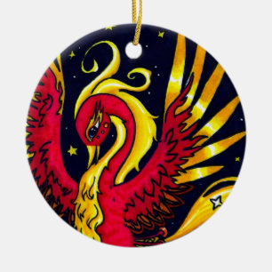 Red and Gold flying phoenix Ceramic Tree Decoration