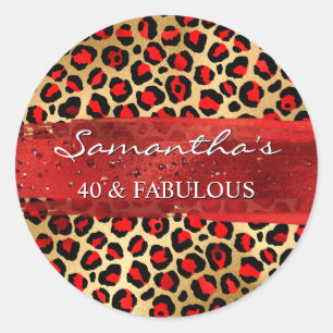 Red and Gold Foil Leopard 40 & Fabulous Classic Round Sticker