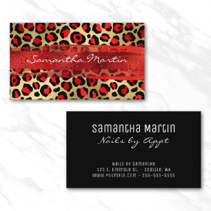 Red and Gold Foil Leopard Brush Stroke Business Card