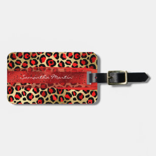 Red and Gold Foil Leopard Brush Stroke Luggage Tag