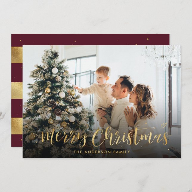 Red and Gold Foil Merry Christmas Photo Cards (Front/Back)
