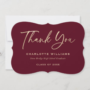 Red and Gold Foil Modern Script Graduation Thank You Card