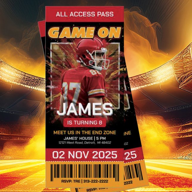 Red and Gold Football Ticket Birthday Invitation (Creator Uploaded)