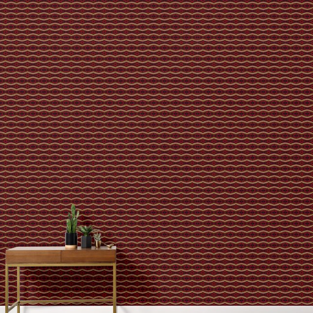 Red and gold geometric pattern tiny wallpaper (Hallway)