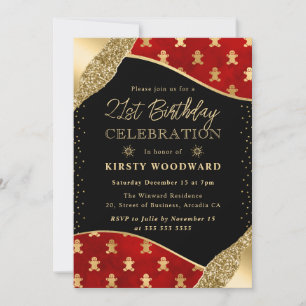 Red and Gold Gingerbread Men 21st Birthday Invitation